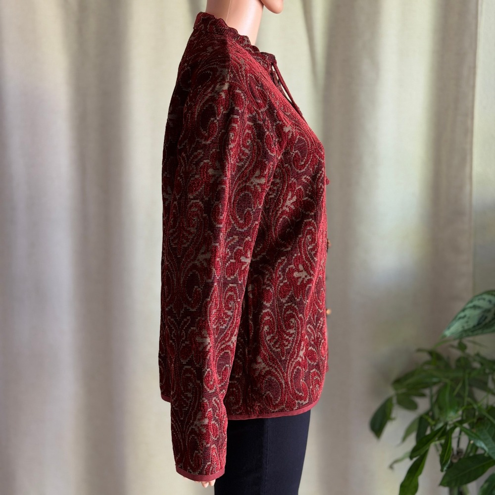 Vtg 90s Flashback Burgundy Paisley Tapestry Button Front Jacket Mock Neck Boho M - Picture 3 of 7
